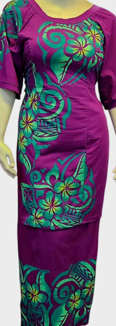 PURPLE & GREEN ISLAND PULETASI - SIZE 22