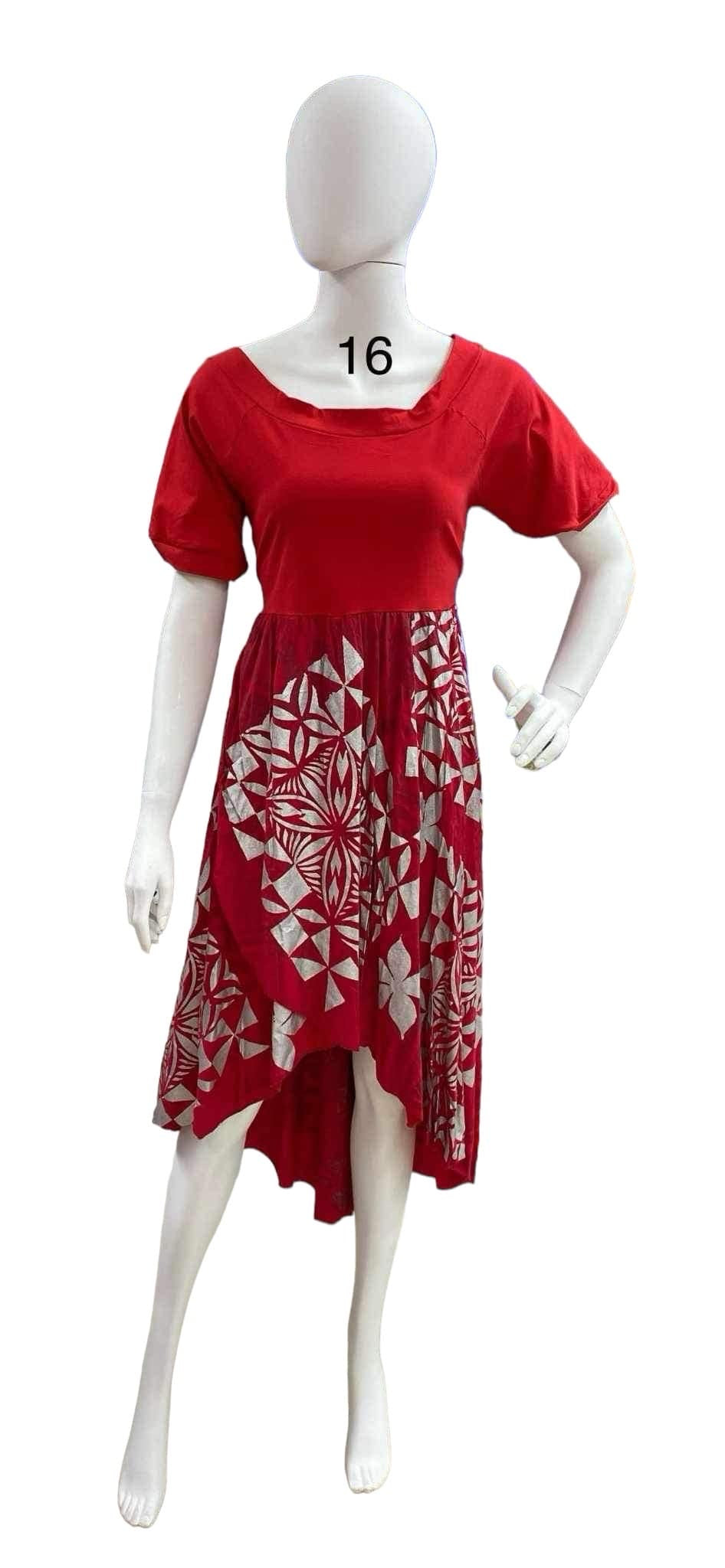 ROUND NECKLINE MIDI FLOWY DRESS - RED & GREY - SIZE 16