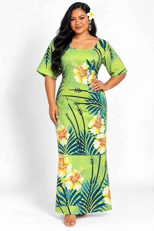 Green Floral Puletasi Size 20