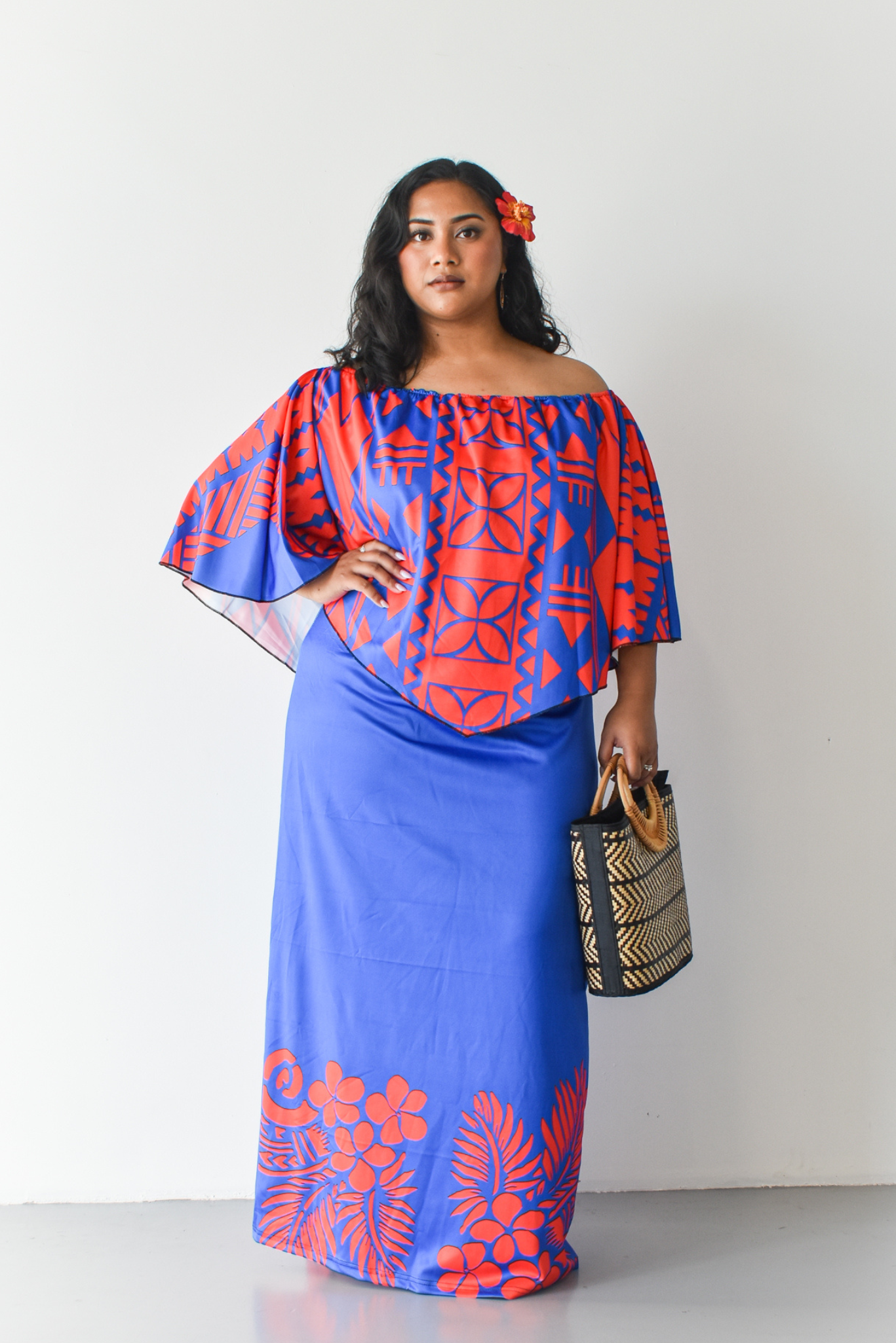 DIANA DRESS - CAPE DESIGN - BLUE & RED