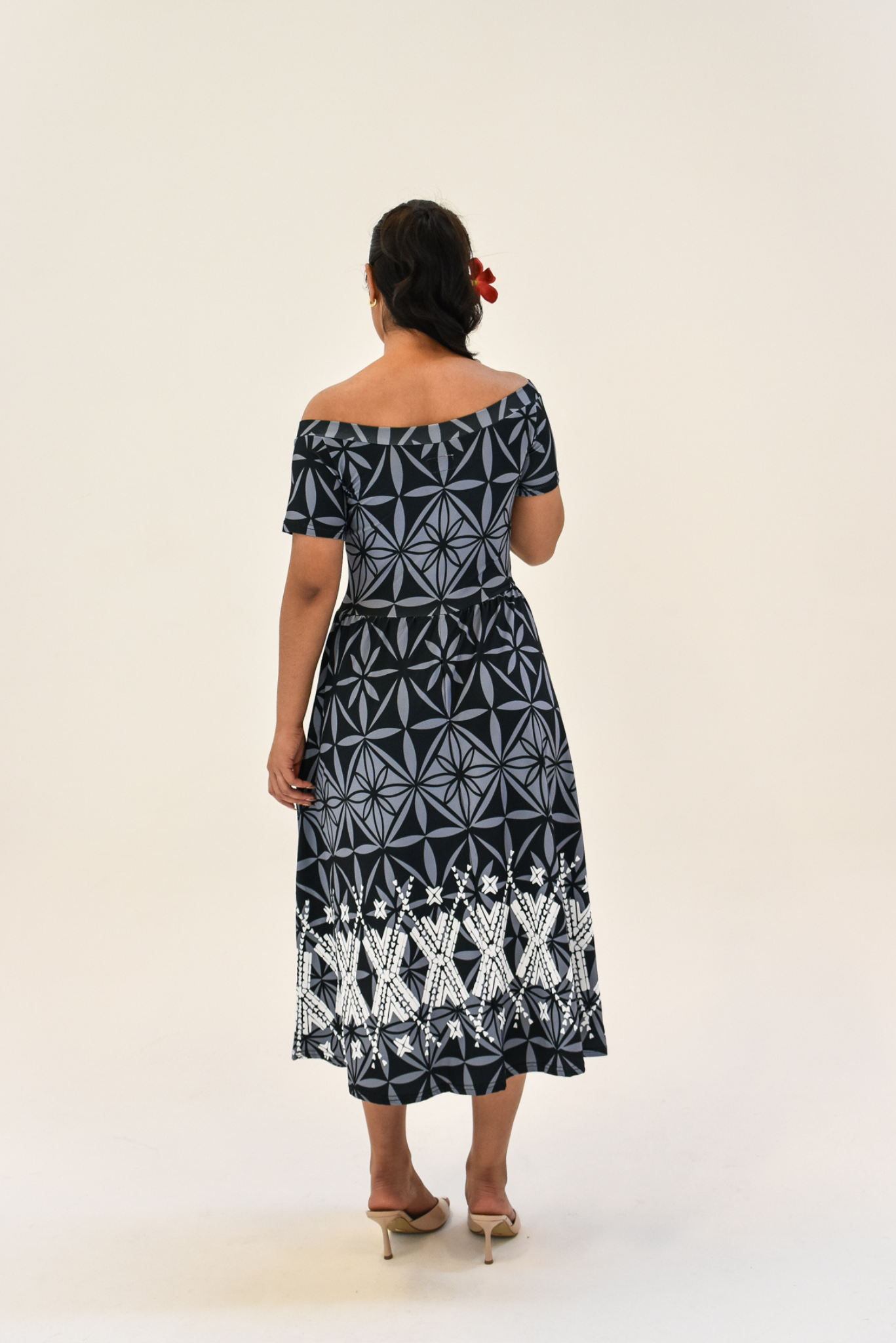 MONA DRESS - A LINE MIDI FLOW DRESS - BLACK & GREY