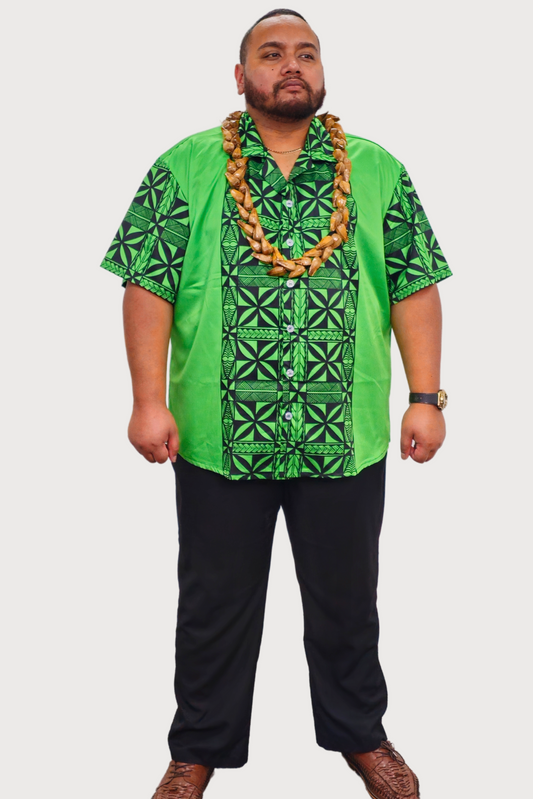 HOLMES MENS SHIRT - COLLARED BUTTON V NECK - BLACK & GREEN