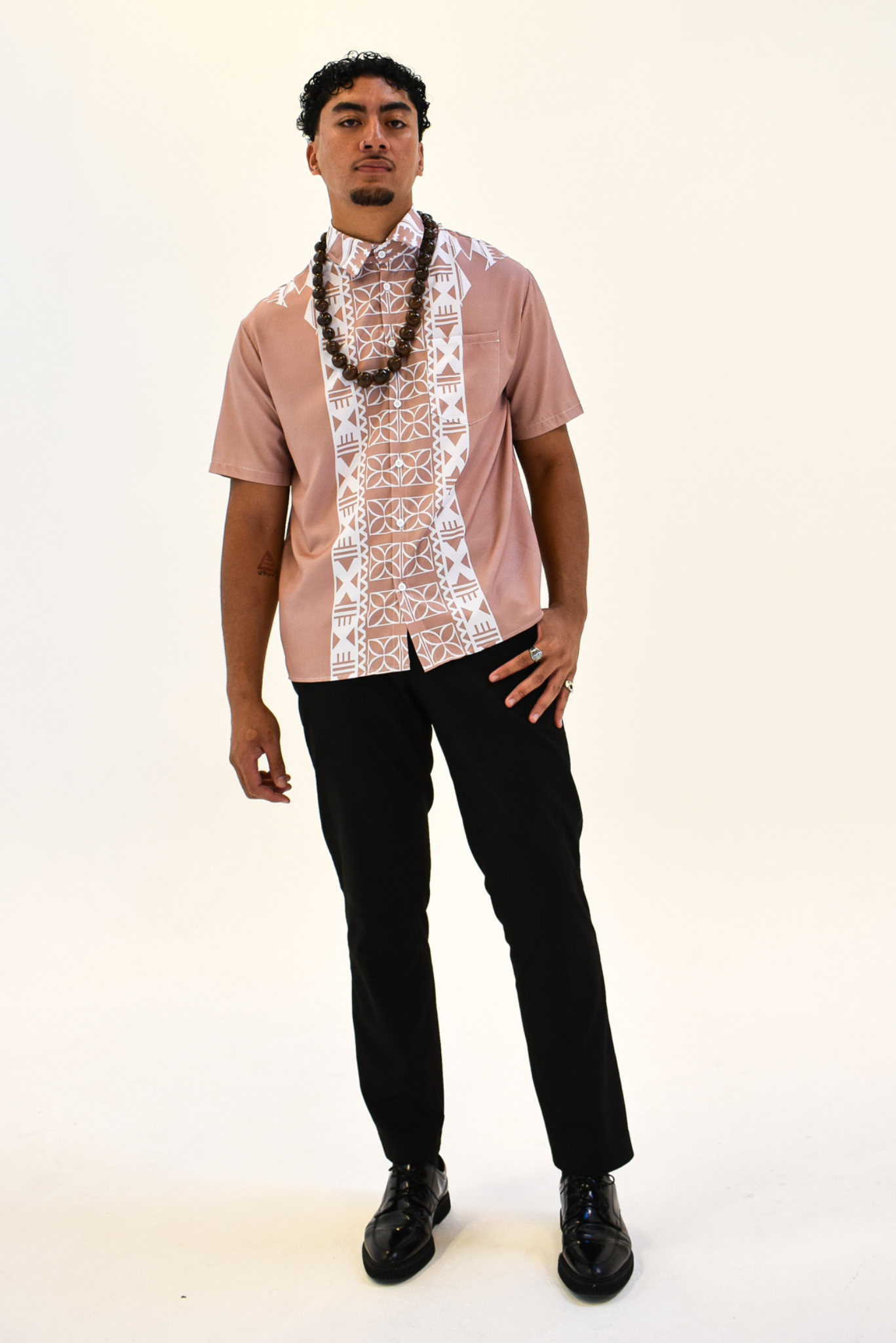 ESEKIA SHIRT - COLLARED BUTTON UP - ROSE BEIGE & WHITE