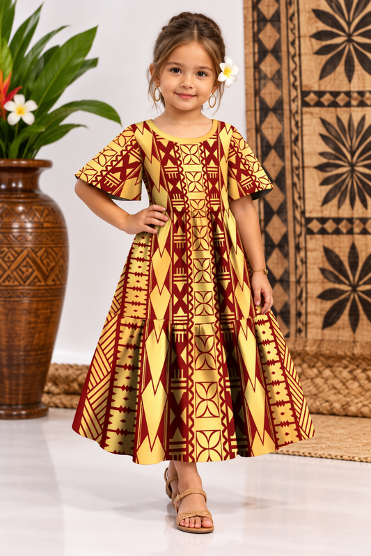 (PRE-ORDER) GIRLS DRESS - FLOWY DRESS - GOLD & MAROON