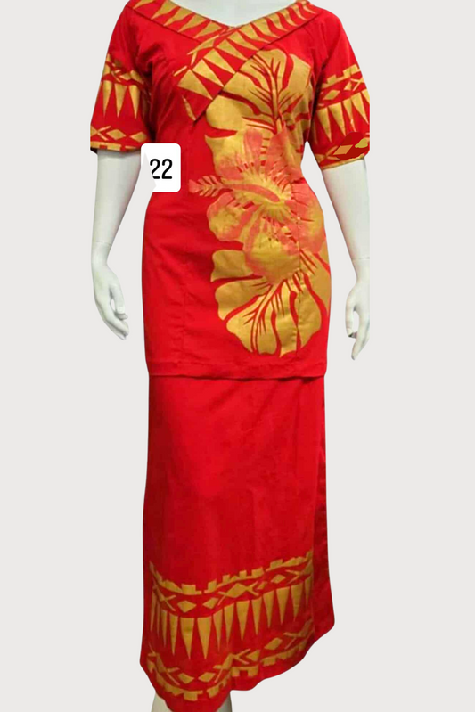 RED & GOLD FLORAL PULETASI - SIZE 22