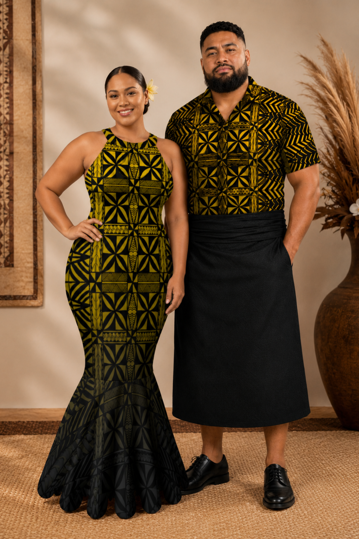 DRESS - HALTER MAXI DRESS - BLACK & YELLOW