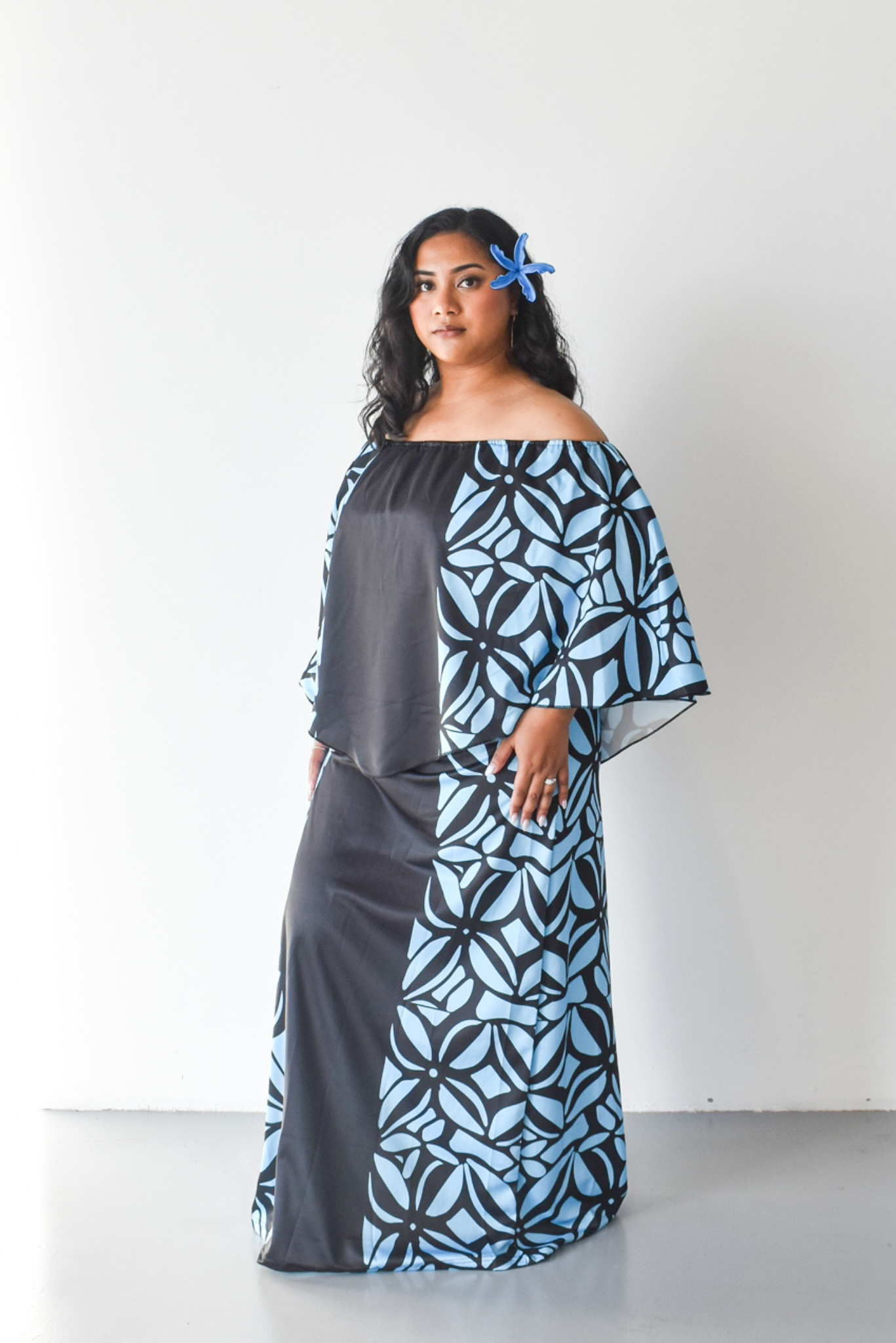 DIANA DRESS - CAPE DESIGN - BLUE & BLACK