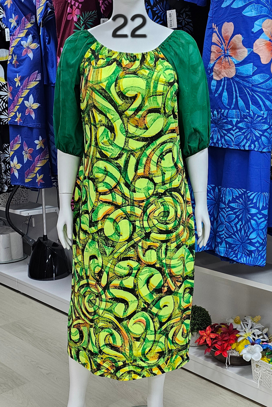 GREEN PUMPKIN SLEEVE ISLAND DRESS - SIZE 22