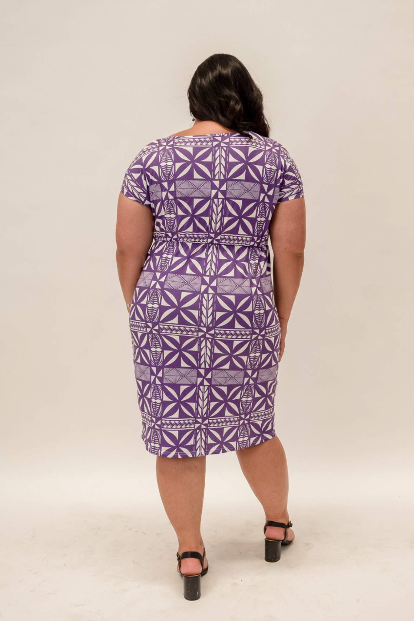 FETIA DRESS - BOAT NECK WAISTLINE DRESS - PURPLE AND WHITE