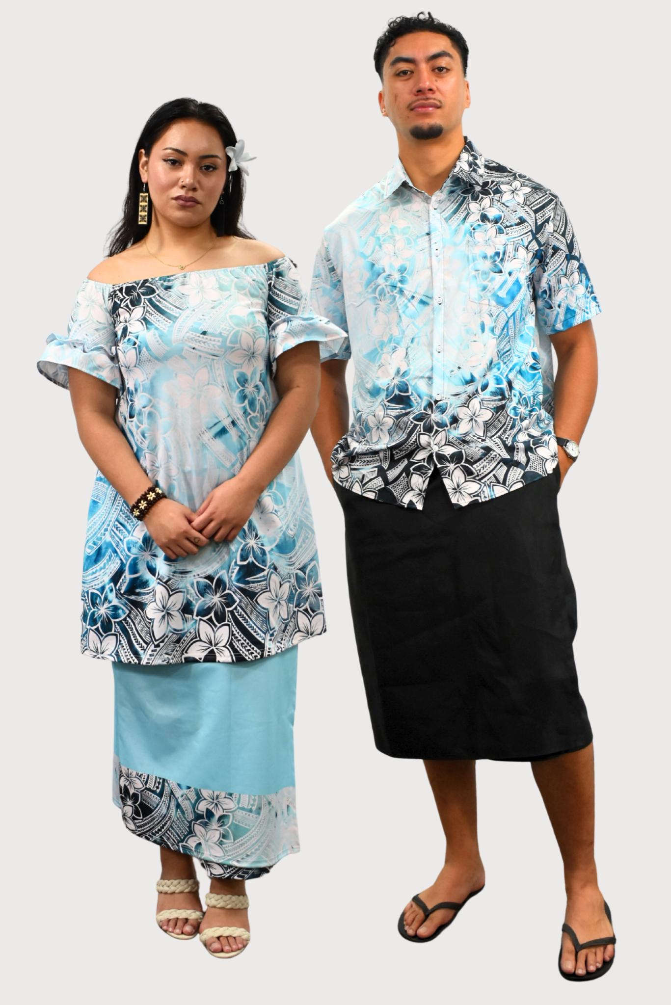 PULETASI - FLOWY FRILL SLEEVE TOP PULETASI - LIGHT BLUE & WHITE