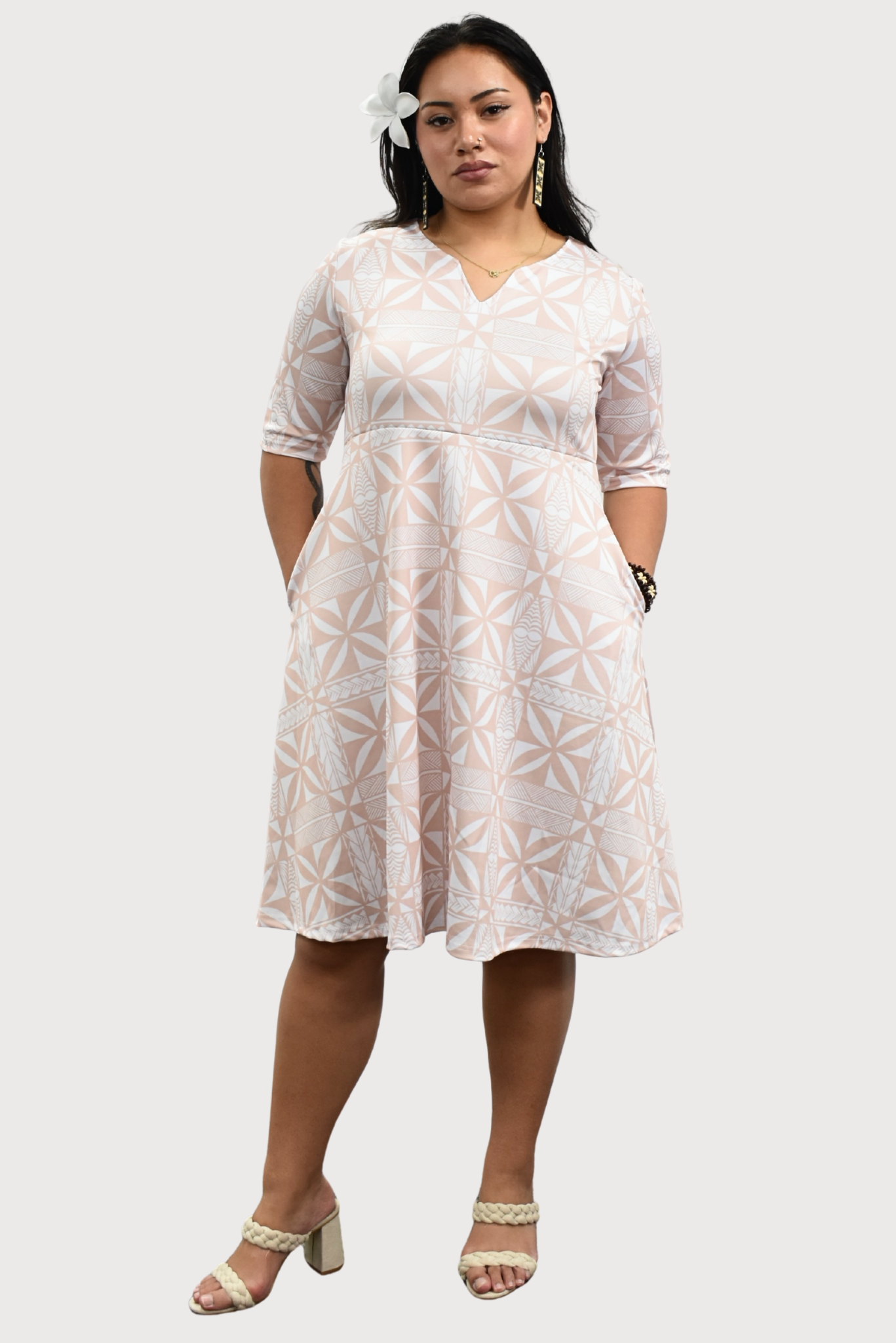 PANIA DRESS - ONE QUARTER SLEEVE MIDI DRESS