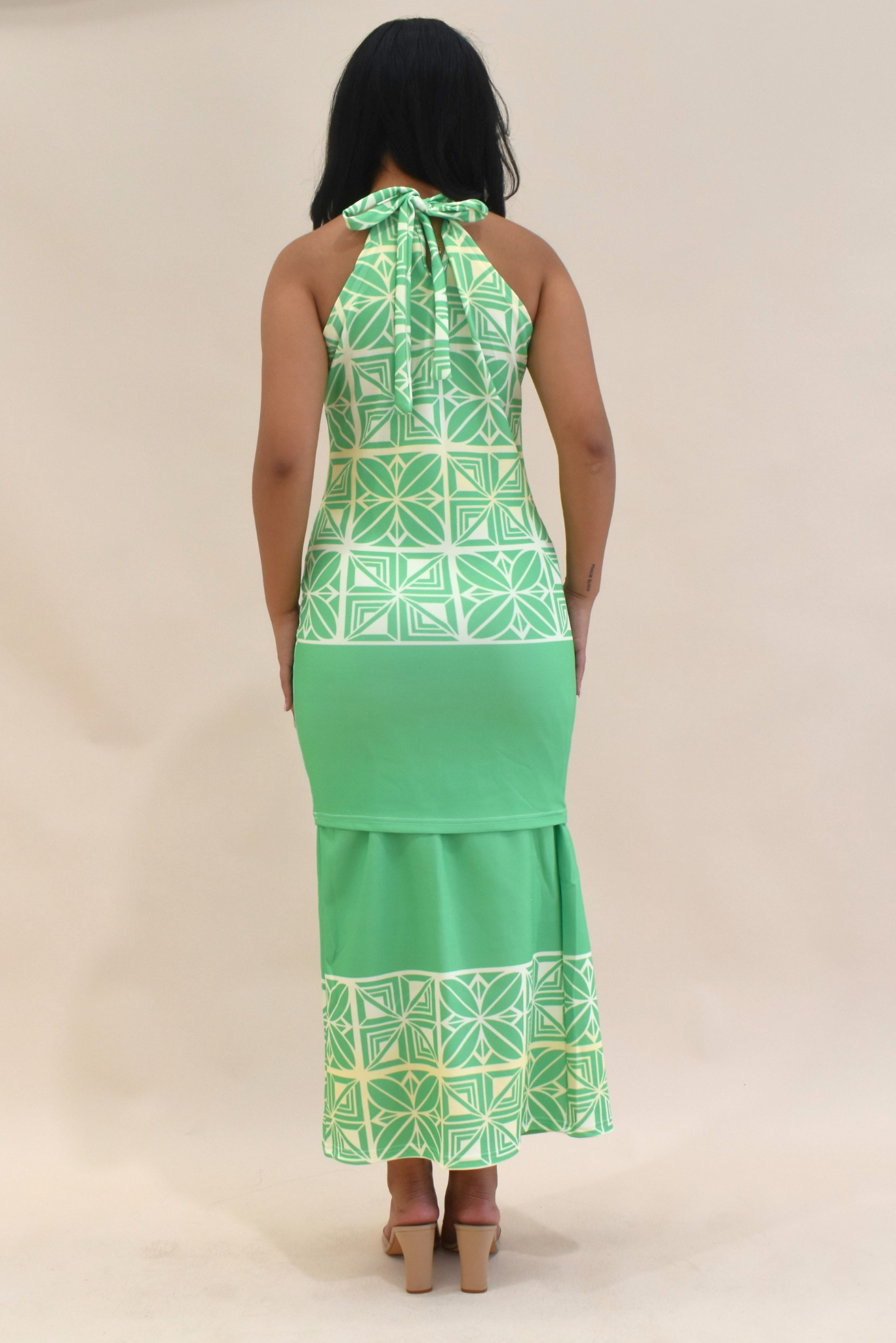 (PRE-ORDER) SISILIA PULETASI  - HALTER NECK PULETASI - TWO PIECE OUTFIT - GREEN & YELLOW