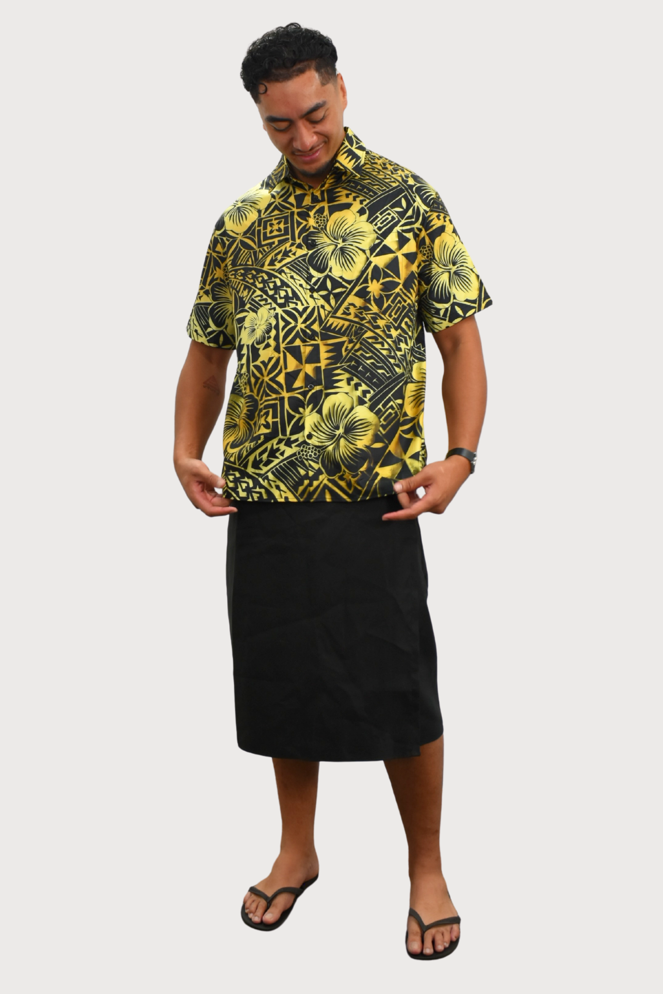 SHIRT - COLLARED BUTTON UP - GOLD & BLACK