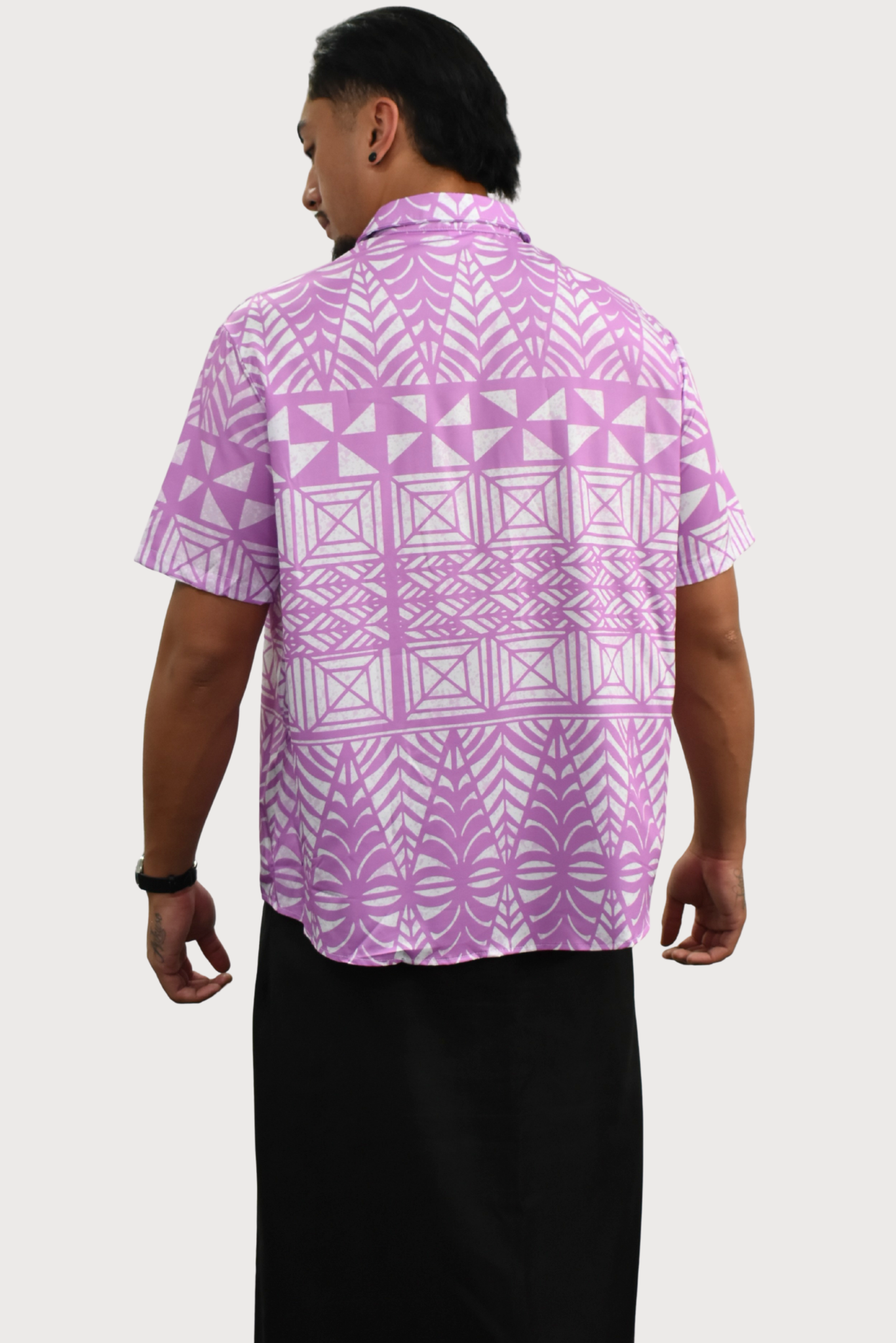 TUATUA SHIRT - COLLARED BUTTON UP - PURPLE & WHITE