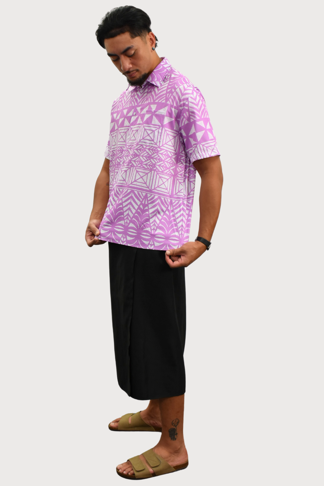 TUATUA SHIRT - COLLARED BUTTON UP - PURPLE & WHITE