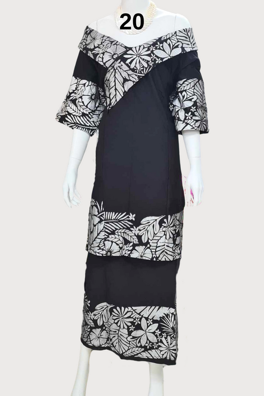 BLACK & SILVER FLORAL PULETASI - SIZE 20