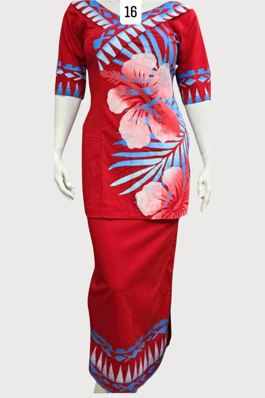 RED & BLUE FLORAL PULETASI - SIZE 16