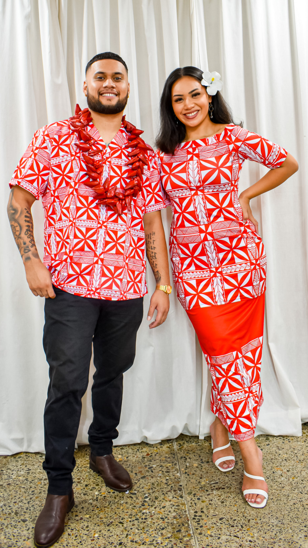 AMOS COLLARED SHIRT - RED & WHITE