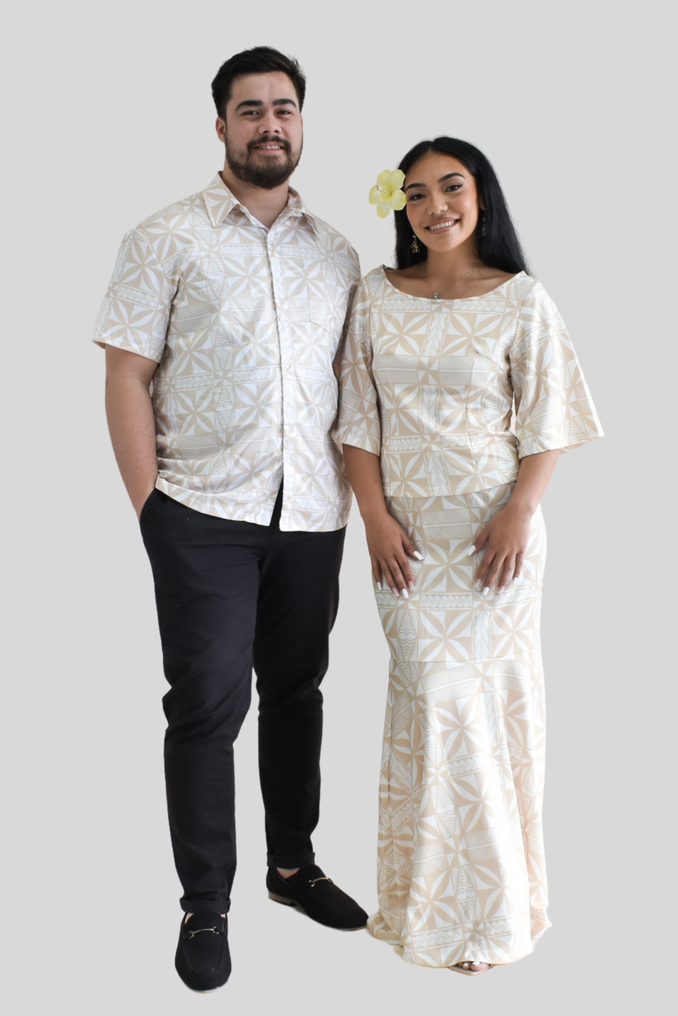 (PRE-ORDER) ALANI PULETASI - TWO PIECE PULETASI - BEIGE & WHITE