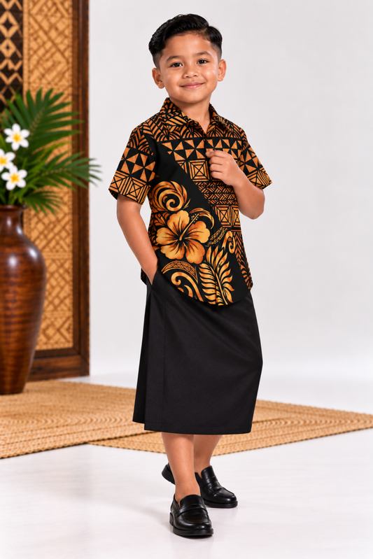 (PRE-ORDER) BOYS SHIRT - COLLARED SHIRT - BEIGE & BLACK