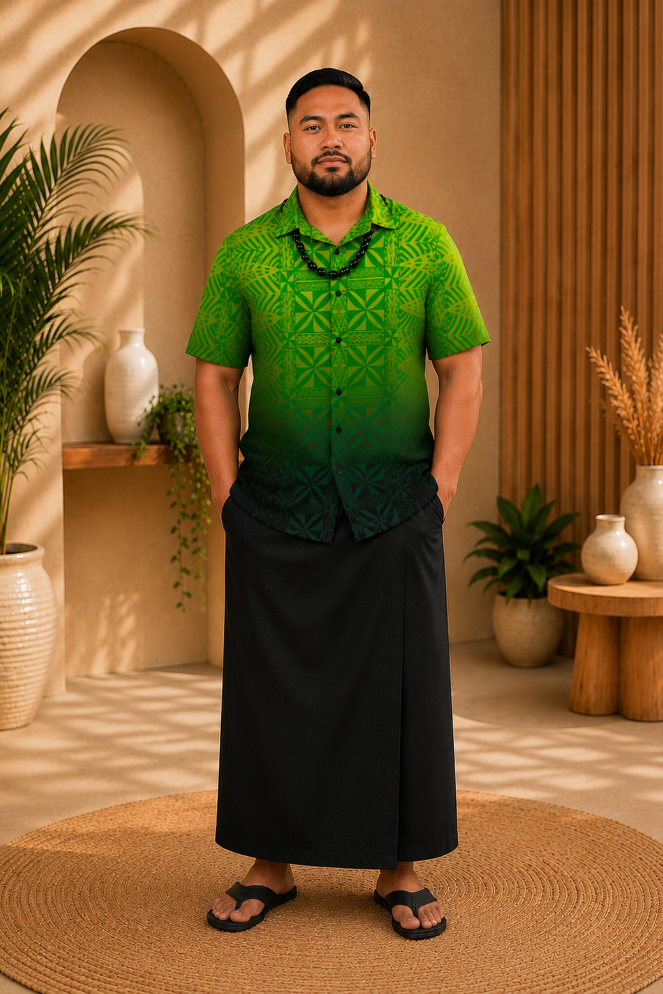 (PRE-ORDER) MENS COLLARED SHIRT - GREEN, YELLOW & BLACK