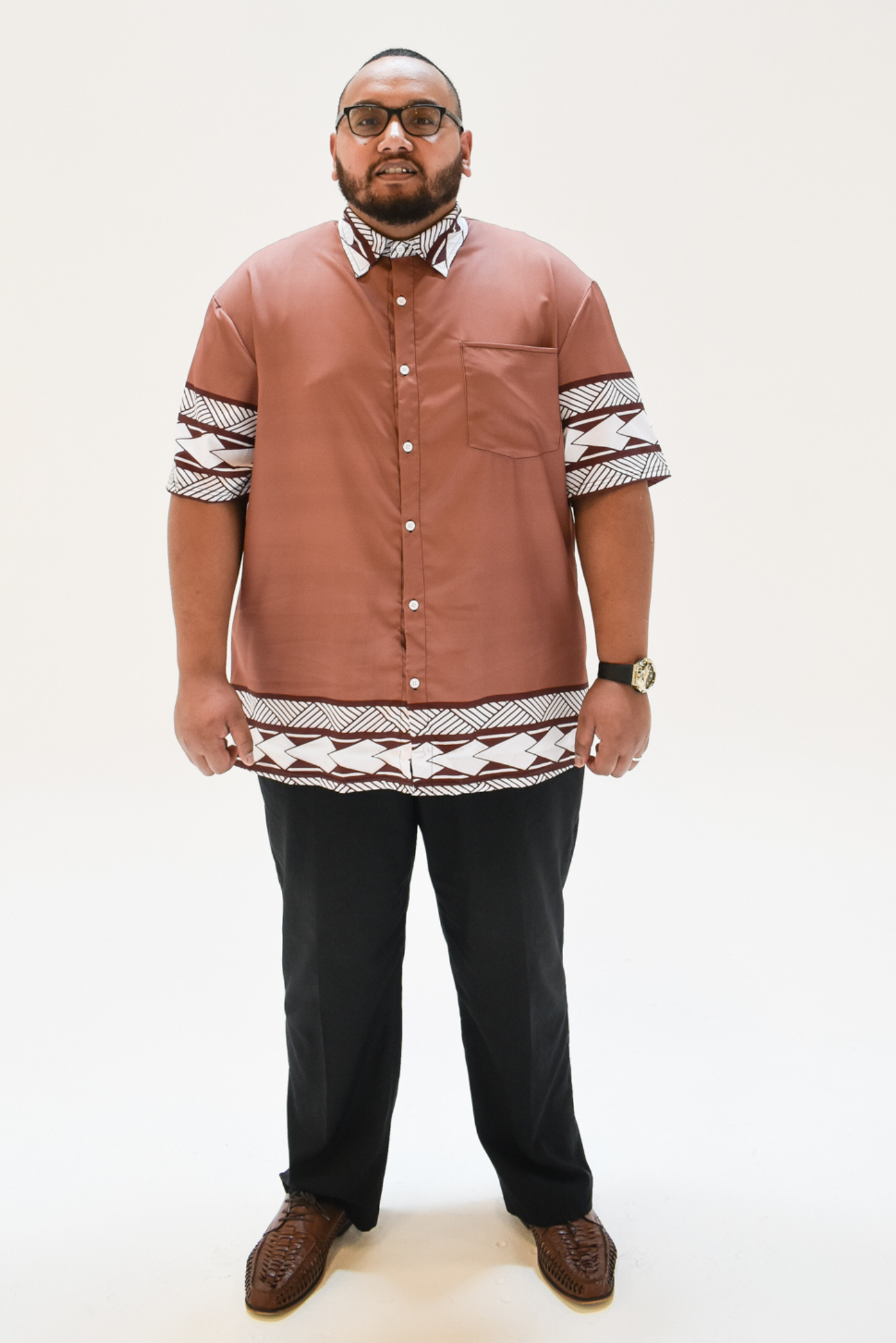 MIKAELE SHIRT - MENS SHIRT - COLLARED BUTTON UP - BROWN & WHITE