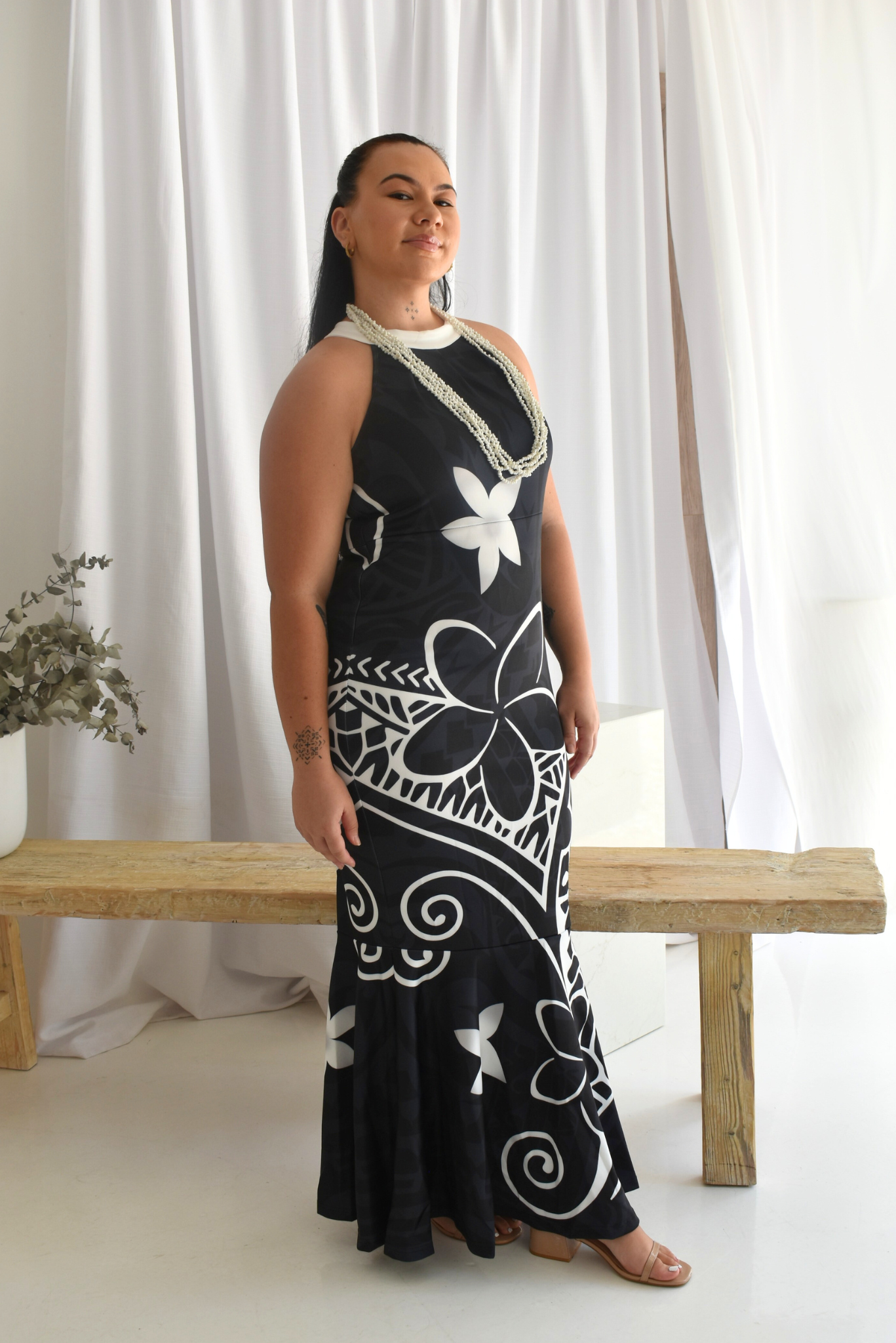 (PRE-ORDER) NOIR DRESS - HALTER MAXI DRESS - BLACK & WHITE