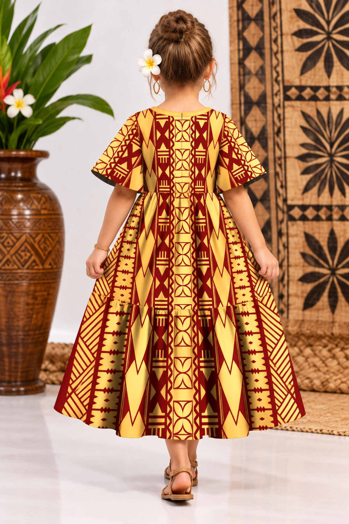 (PRE-ORDER) GIRLS DRESS - FLOWY DRESS - GOLD & MAROON