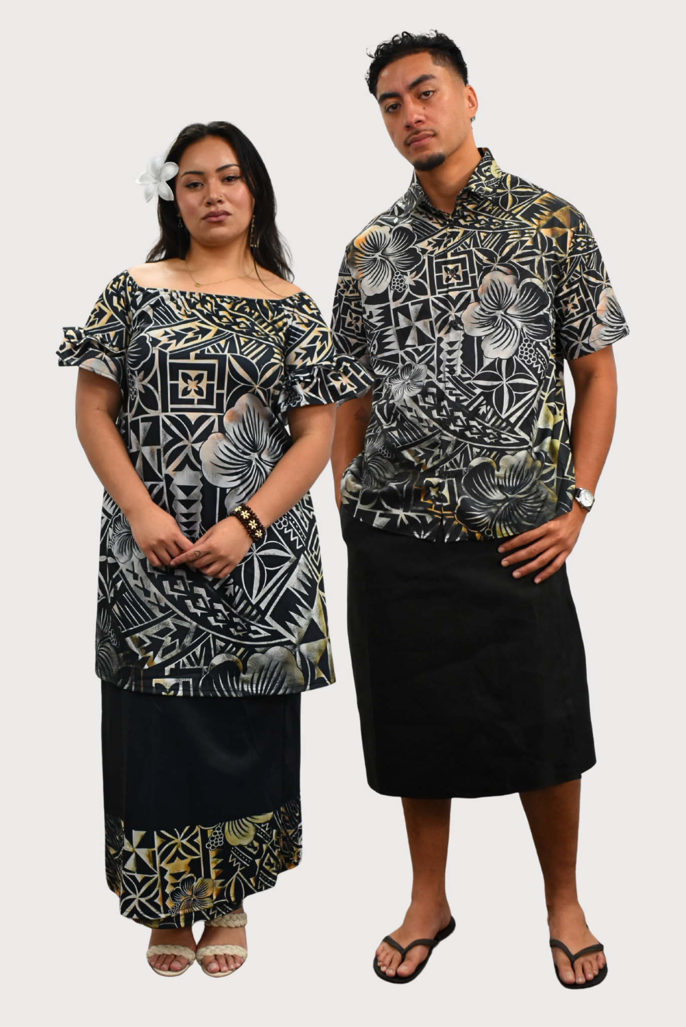 PULETASI - FLOWY FRILL SLEEVE TOP PULETASI - GREY & BLACK