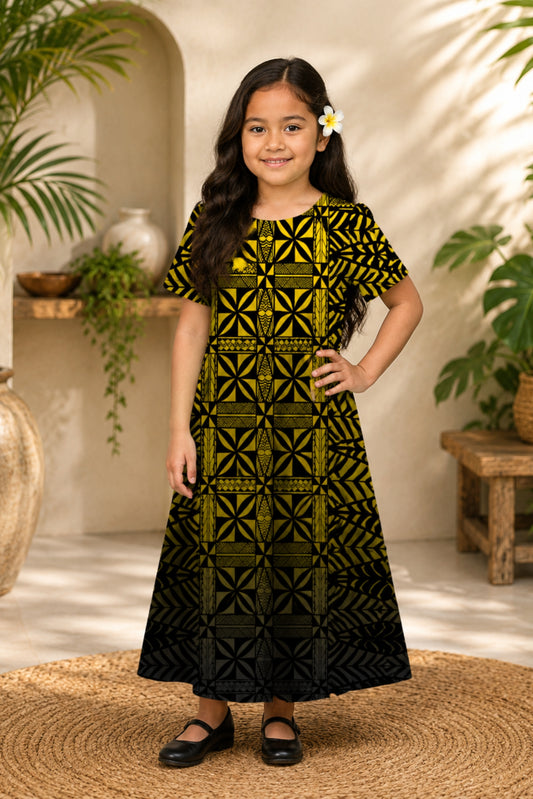 (PRE-ORDER) GIRLS DRESS - FLOWY DRESS - BLACK & YELLOW