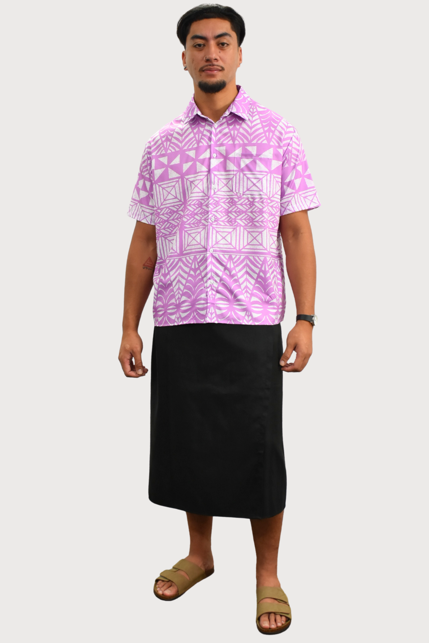 TUATUA SHIRT - COLLARED BUTTON UP - PURPLE & WHITE