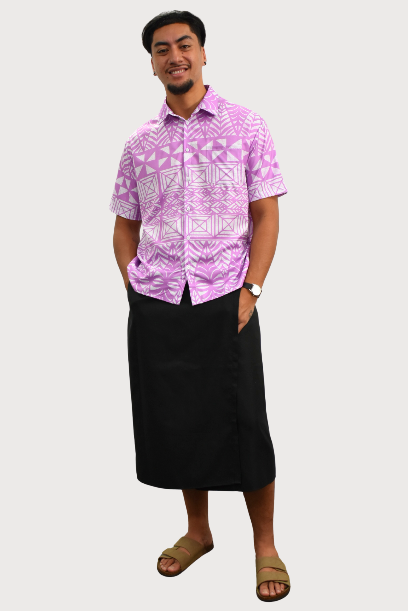 TUATUA SHIRT - COLLARED BUTTON UP - PURPLE & WHITE