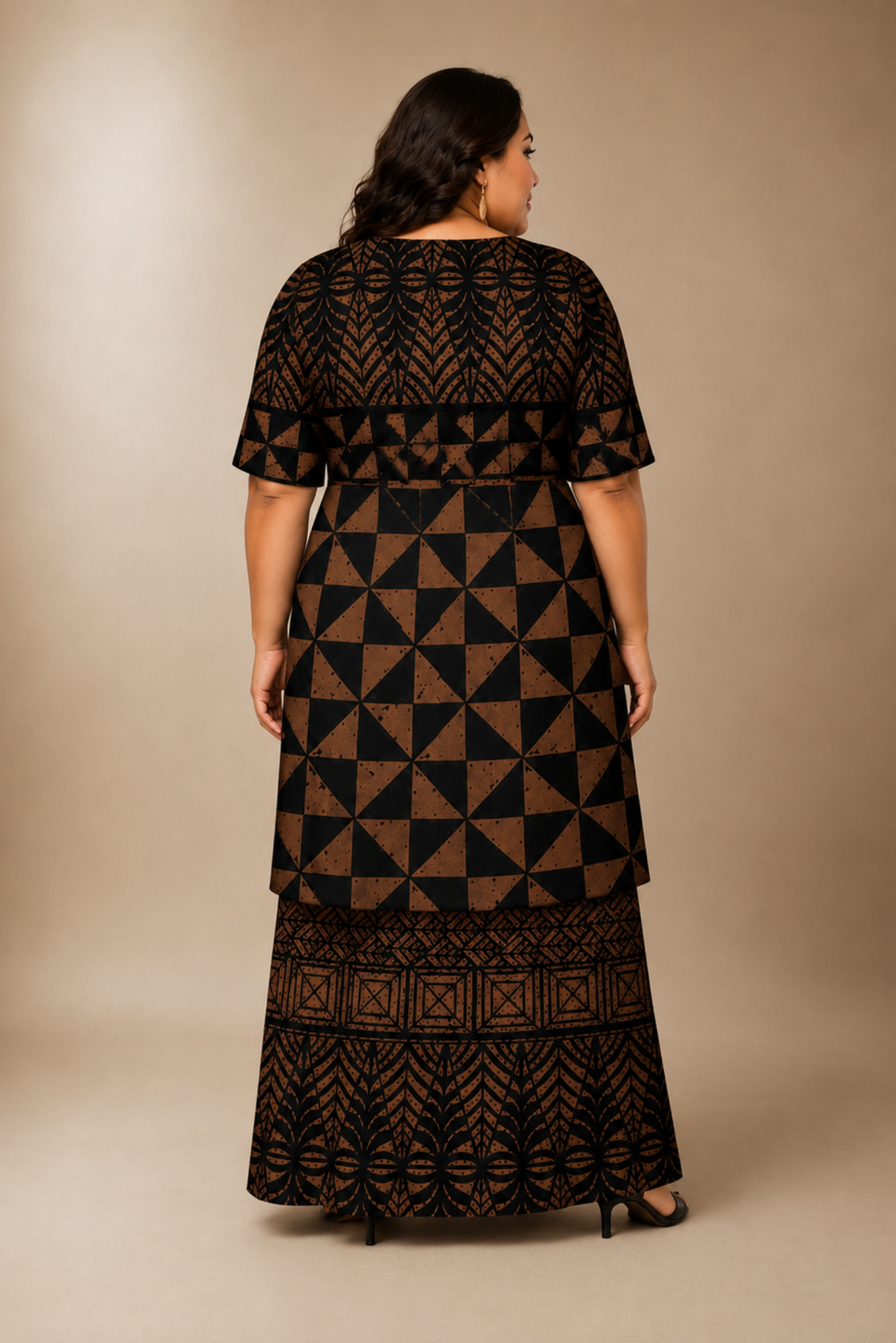 (PRE-ORDER) ROUND NECK LAYERED PULETASI - TWO PIECE OUTFIT - BROWN & BLACK