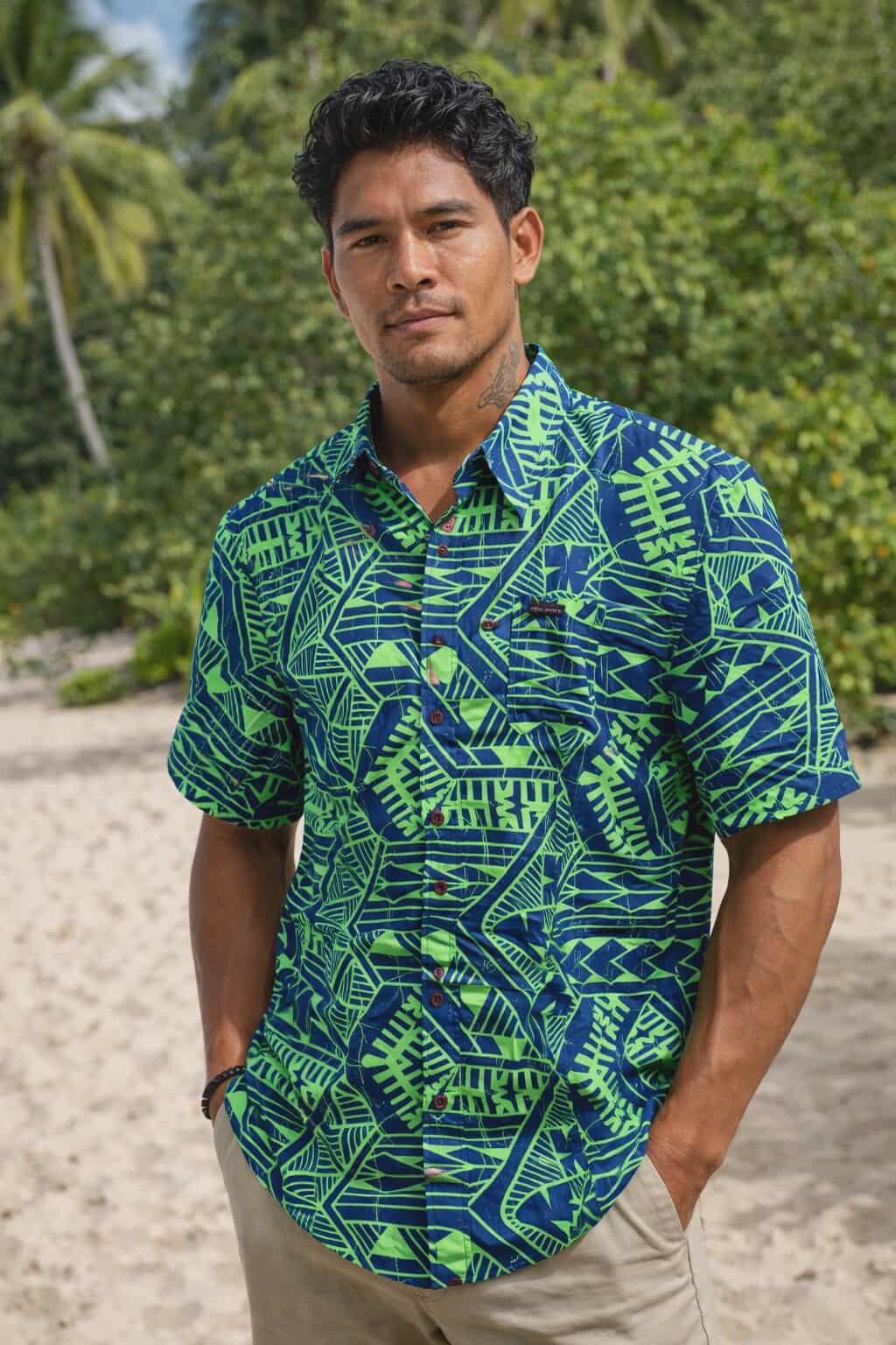 BARRY SHIRT - COLLARED BUTTON UP - GREEN & BLUE