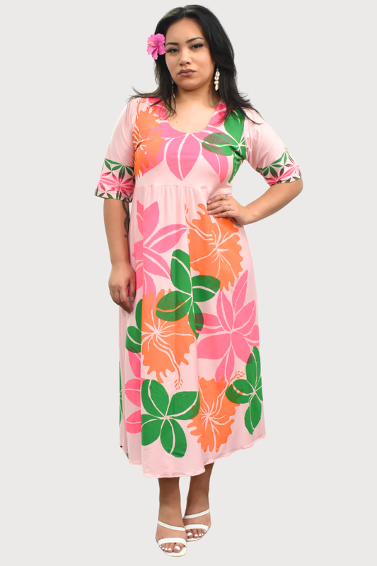 PINK FLORAL HIGHWAIST DRESS