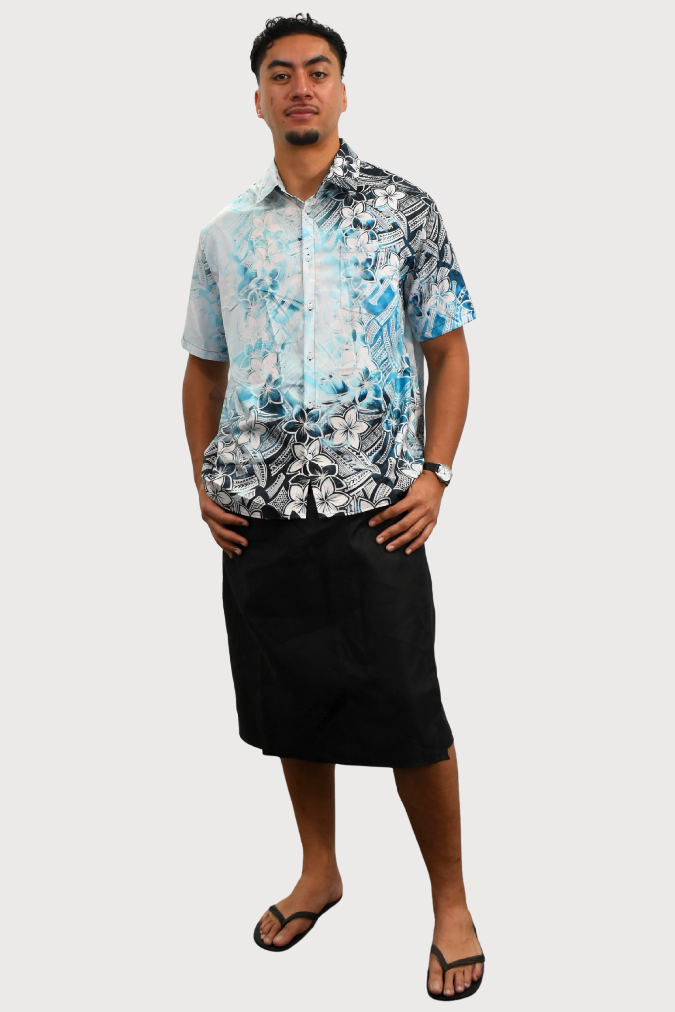 SHIRT - COLLARED BUTTON UP - LIGHT BLUE & WHITE