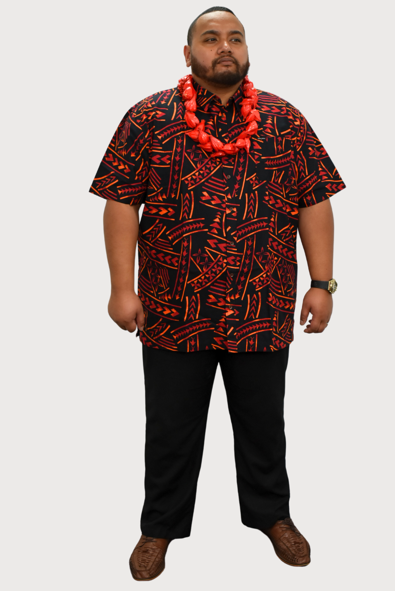 DANIEL SHIRT - COLLARED BUTTON UP - BLACK & ORANGE