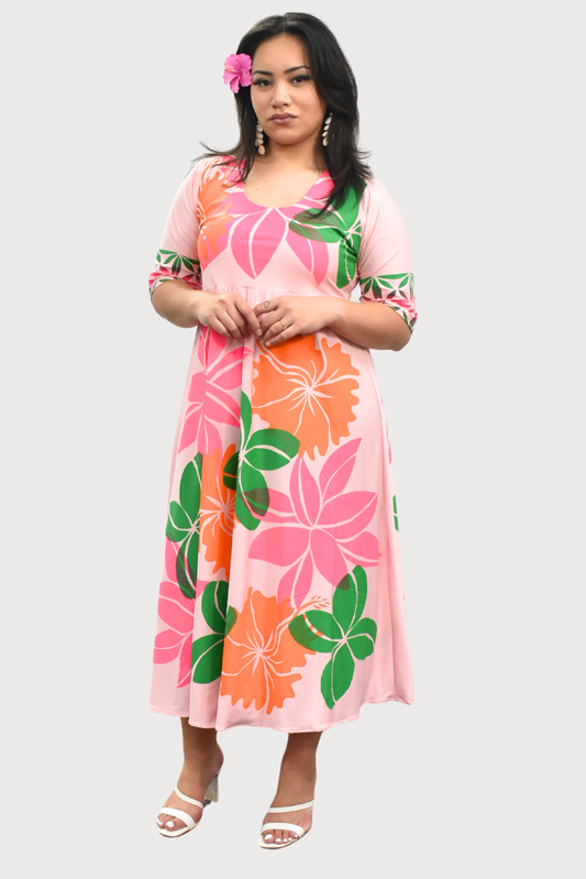 PINK FLORAL HIGHWAIST DRESS