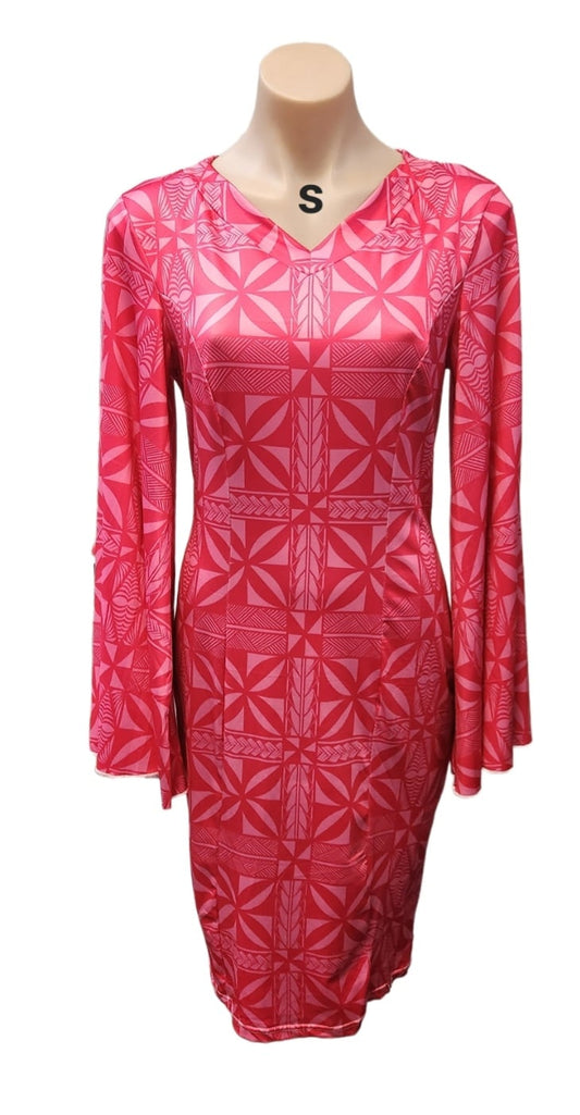 PINK LONG SLEEVE ISLAND TRIBAL ONE-OFF DRESS -SIZE SMALL