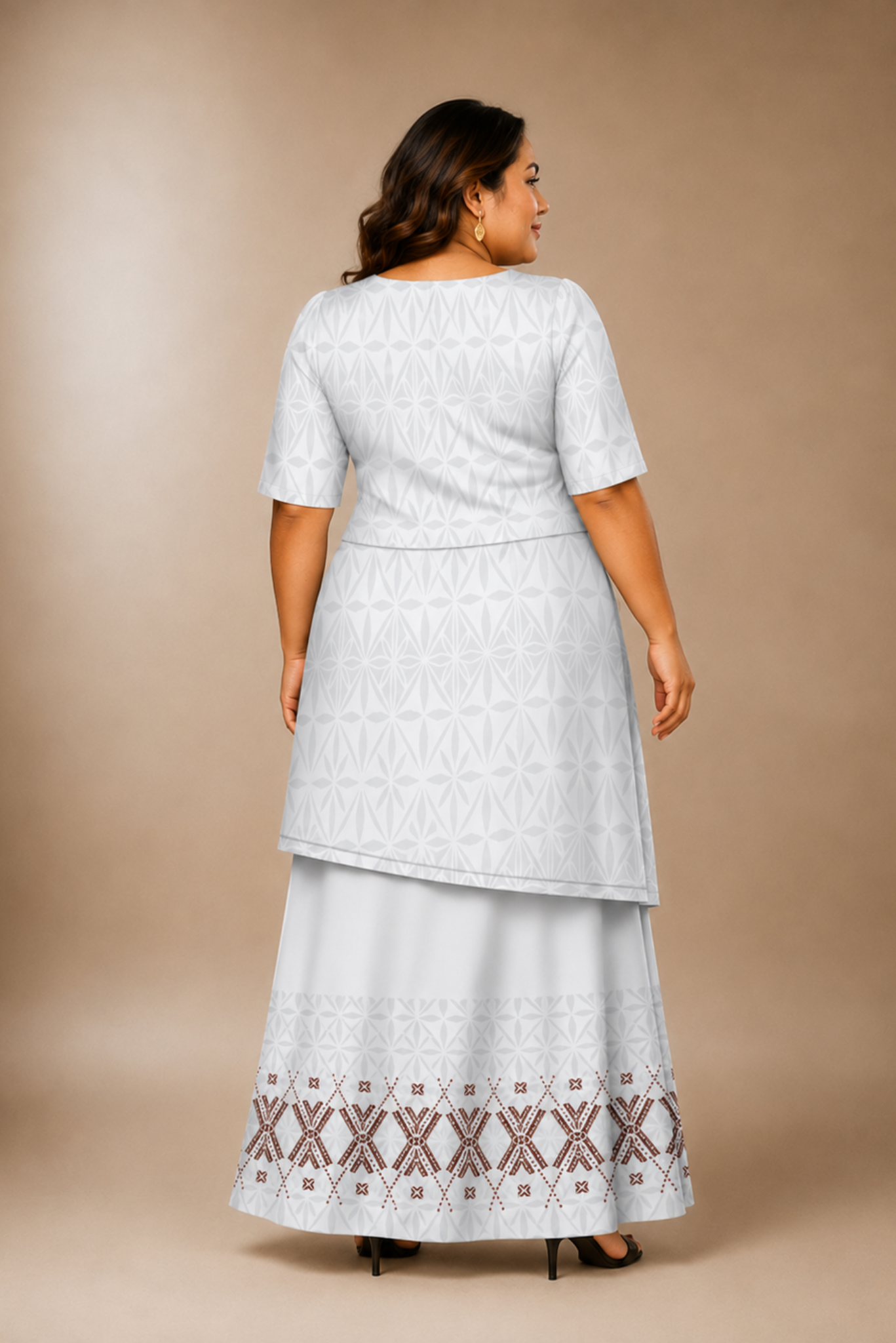 (PRE-ORDER) ROUND NECK LAYERED PULETASI - TWO PIECE OUTFIT - WHITE & GREY