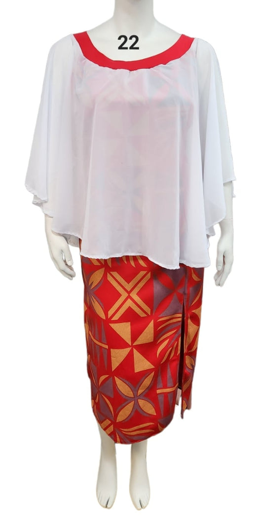 RED ISLAND DRESS WITH WHITE CHIFFON - SIZE 22