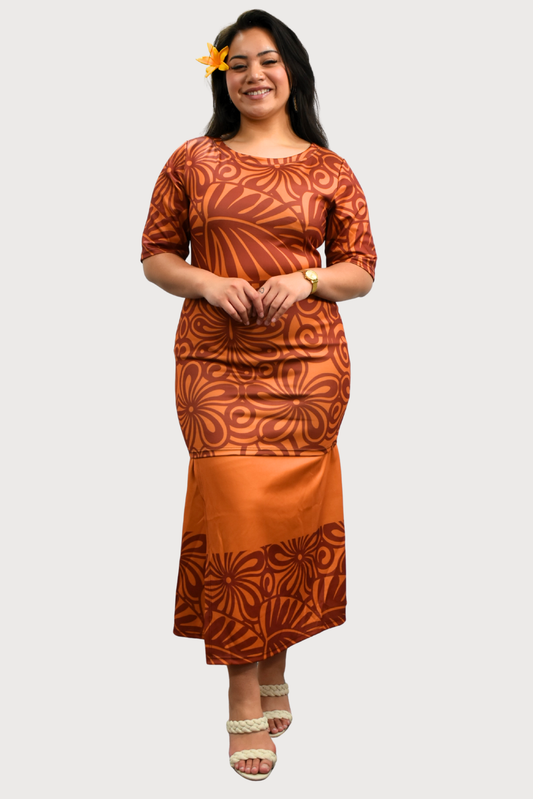 ELEI PULETASI - ROUND NECK PULETASI - TWO PIECE OUTFIT - BROWN