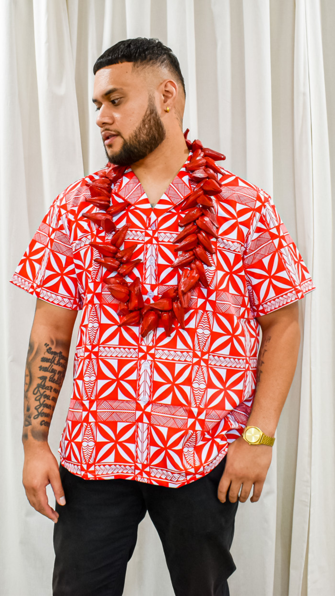 AMOS COLLARED SHIRT - RED & WHITE