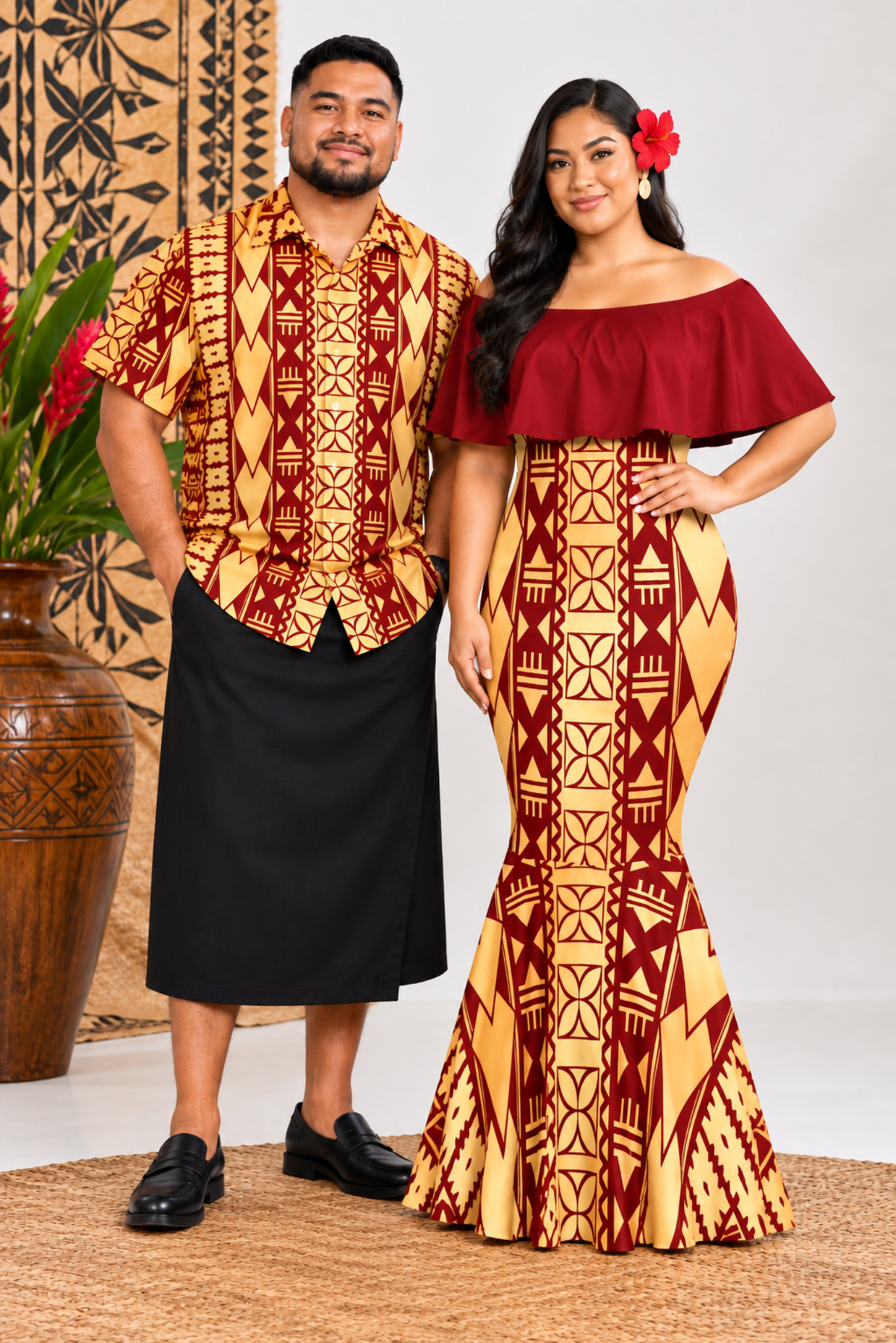 (PRE-ORDER) DRESS - OFF SHOULDER FRILL MAXI -GOLD & MAROON
