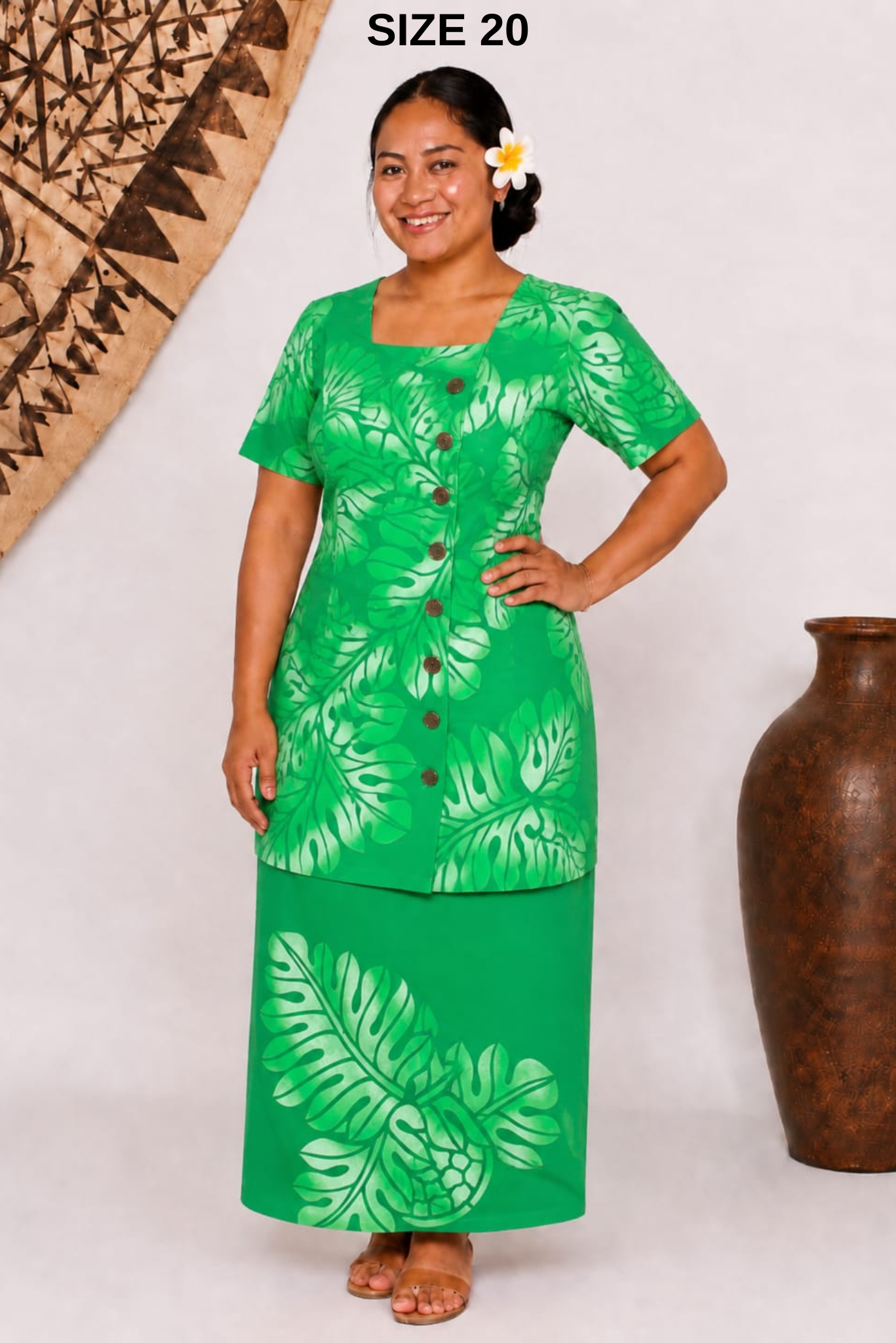 GREEN & WHITE FLORAL PULETASI SIZE 20