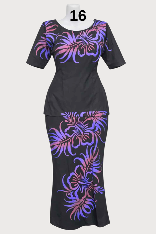 PURPLE & BLACK FLORAL PULETASI - SIZE 16