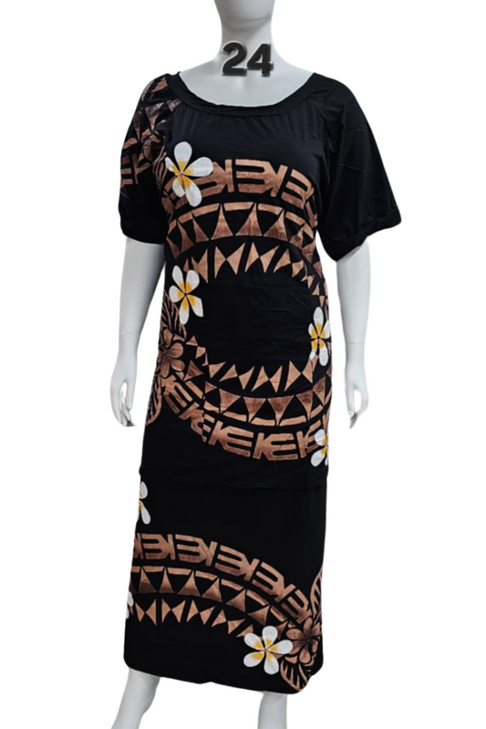 BLACK & BROWN FLORAL PULETASI - SIZE 24