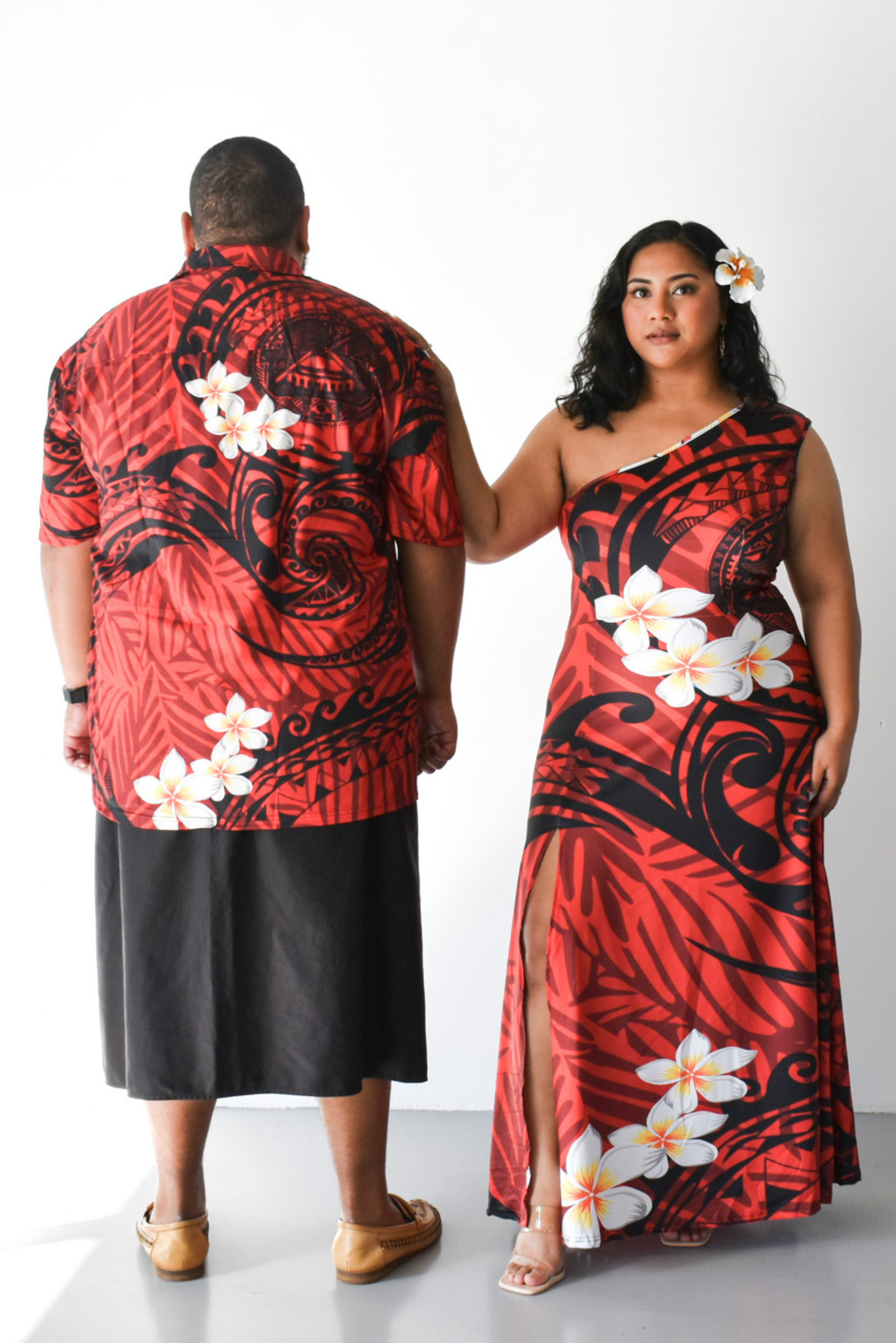 DAVINA DRESS - ONE SHOULDER MAXI DRESS - RED & BLACK PATTERN