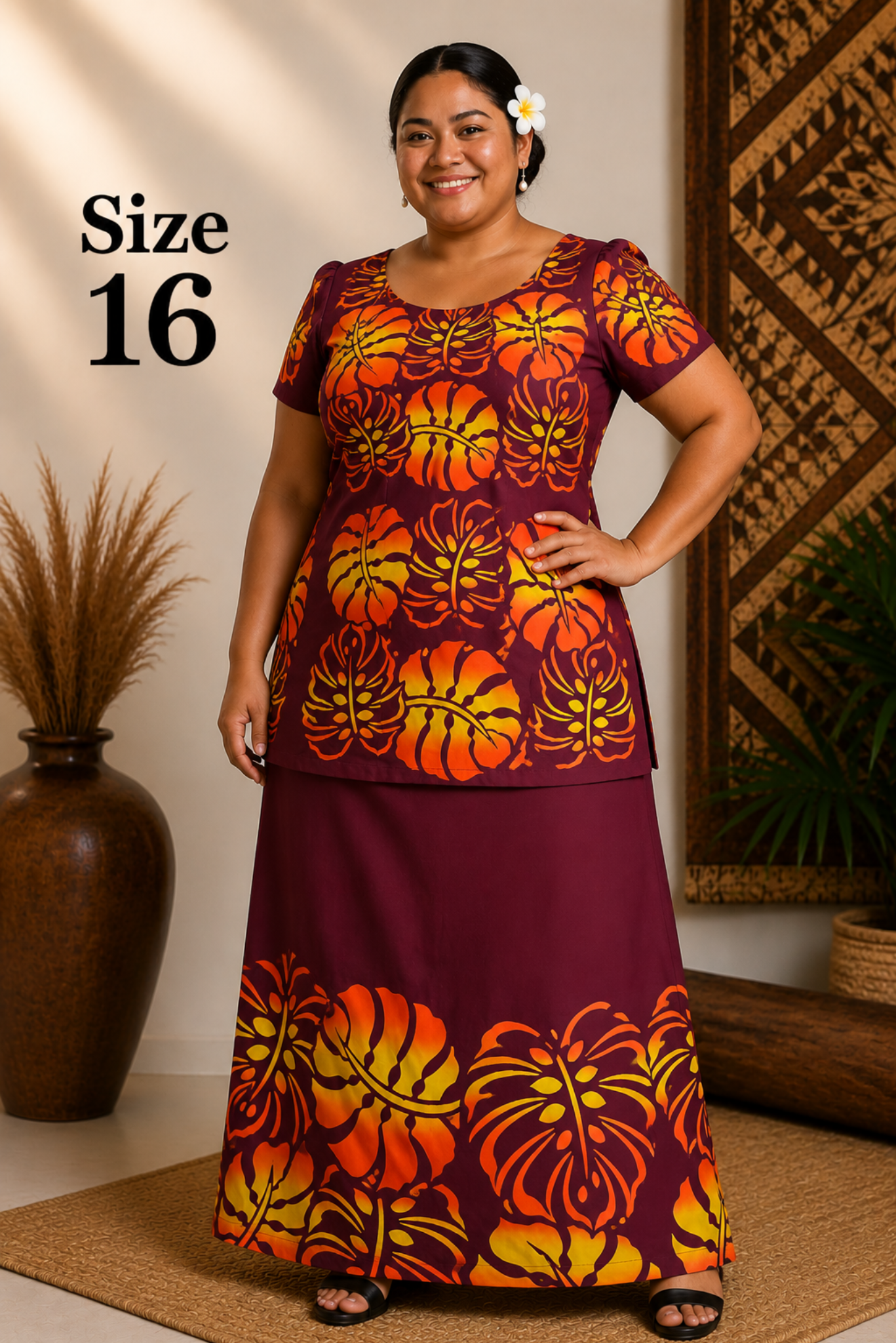 MAROON & ORANGE PULETASI SIZE 16