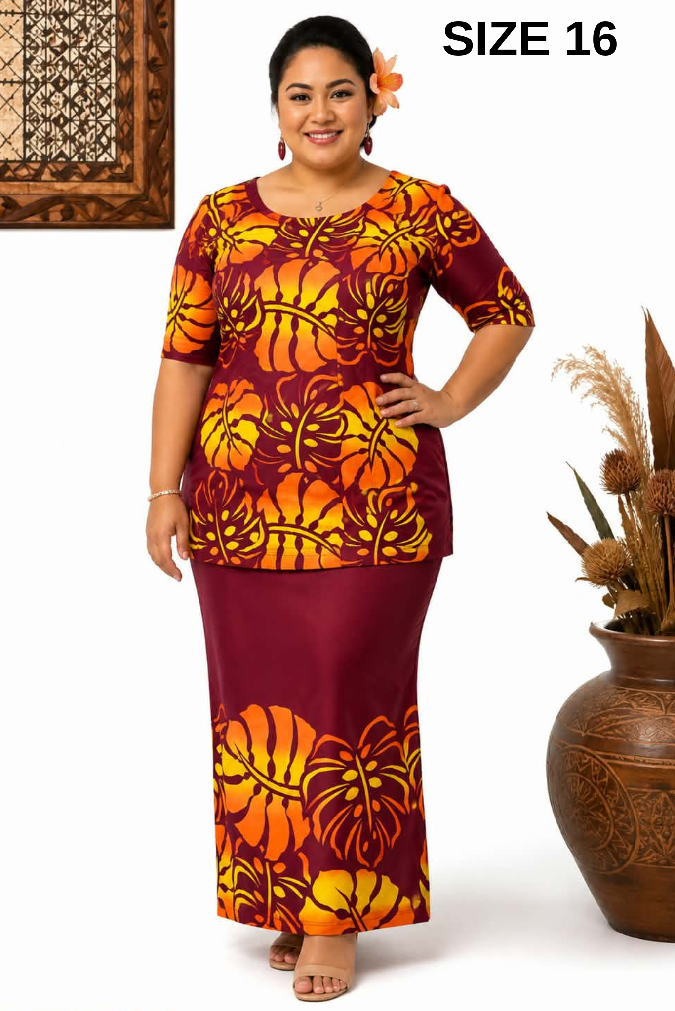 MAROON & ORANGE PULETASI SIZE 16